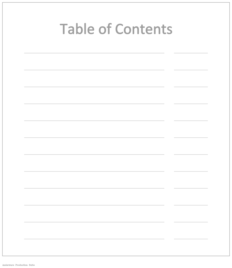 blank table of contents template